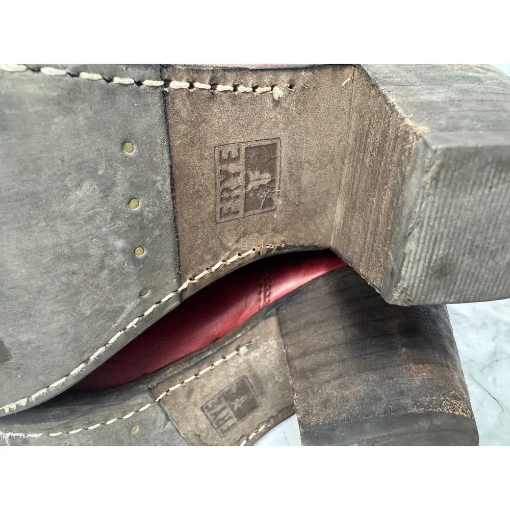 Frye Button ❤️Short‎ Red Leather Boots Boho Whimsigoth Coastal Cowgirl  festival